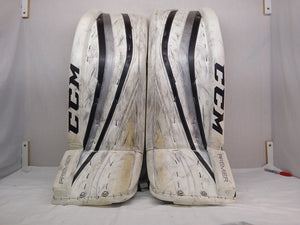 Used CCM Premier Pro Size 36+2 White/Silver Ice Hockey Goalie Leg Pads